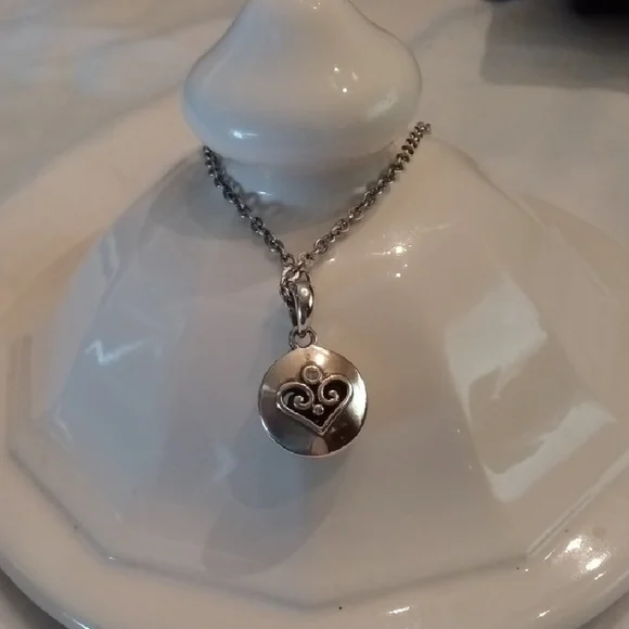 Brighton Silver Heart Pendant Necklace 18 Inch Chain Matching Earrings Avail - Picture 2 of 3